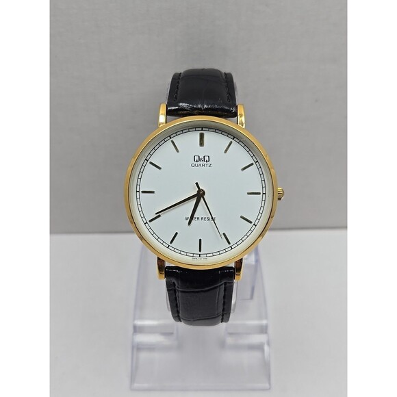 Mens Q & Q By Citizen Quartz Gold Tone Dress Watch White BlackNew Battery 30M WR - Picture 1 of 12